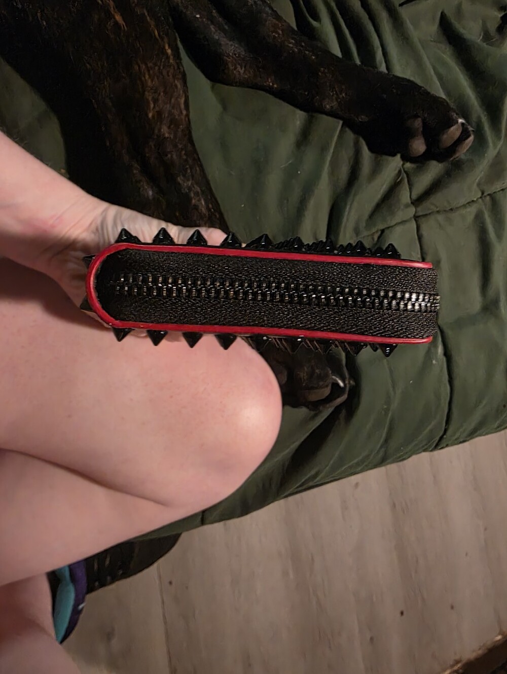 USED...Christian Louboutin Black Spiked Leather Zipper Wallet - Picture 4 of 16